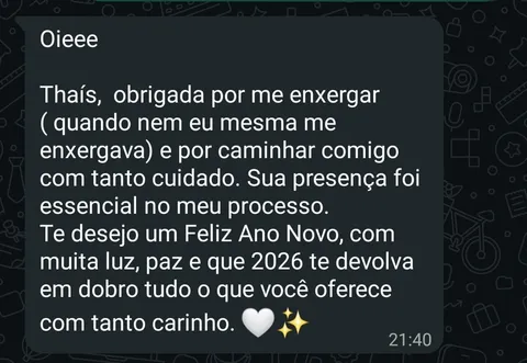 Print de conversa no WhatsApp: paciente agradecendo por se sentir enxergada no processo
